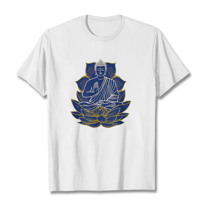Buddha Stones Buddha Sitting On The Lotus Cotton Tee T-shirt - White - 2XL - image 1