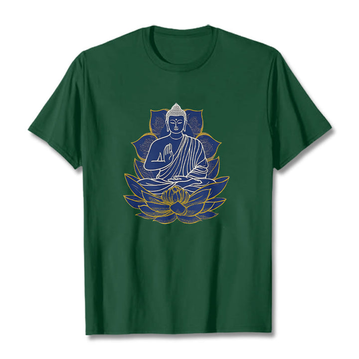 Buddha Stones Buddha Sitting On The Lotus Cotton Tee T-shirt - ForestGreen - 2XL - image 5