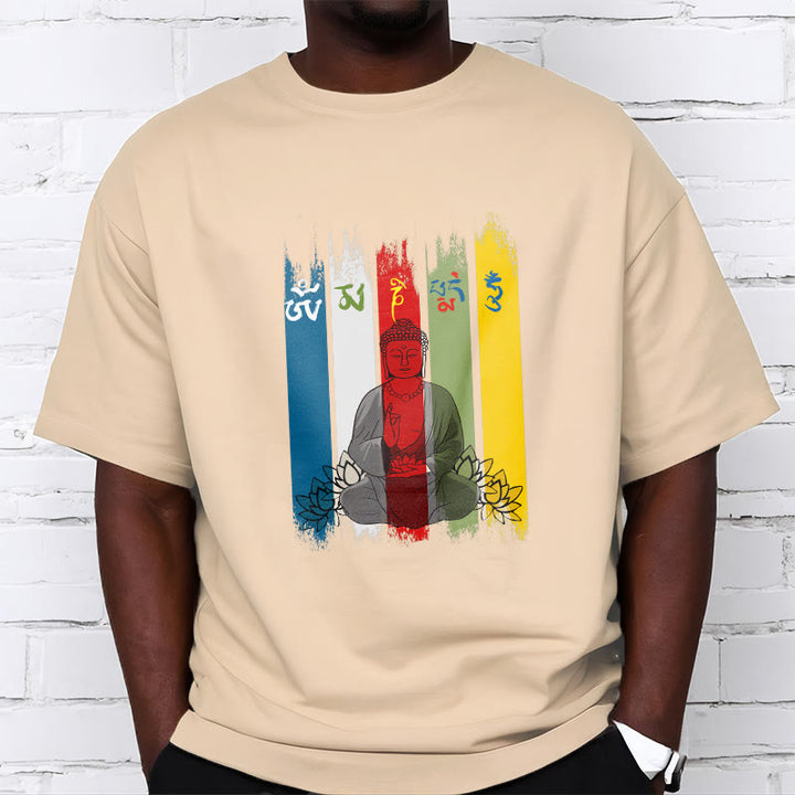 Buddha Stones Six True Words 'Om Mani Padme Hum' Buddha Sitting With Lotus Cotton Tee T-shirt - image 12