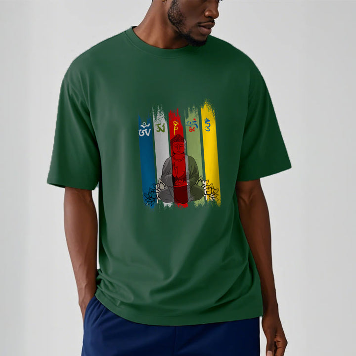 Buddha Stones Six True Words 'Om Mani Padme Hum' Buddha Sitting With Lotus Cotton Tee T-shirt - image 7