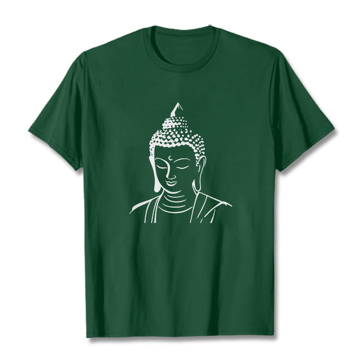 Buddha Stones Buddha Head Pattern Cotton Tee T-shirt - ForestGreen - 2XL - image 1