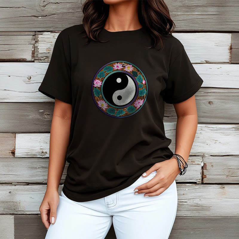 Buddha Stones Yin Yang Lotus Leaves Cotton Tee T-shirt - image 7