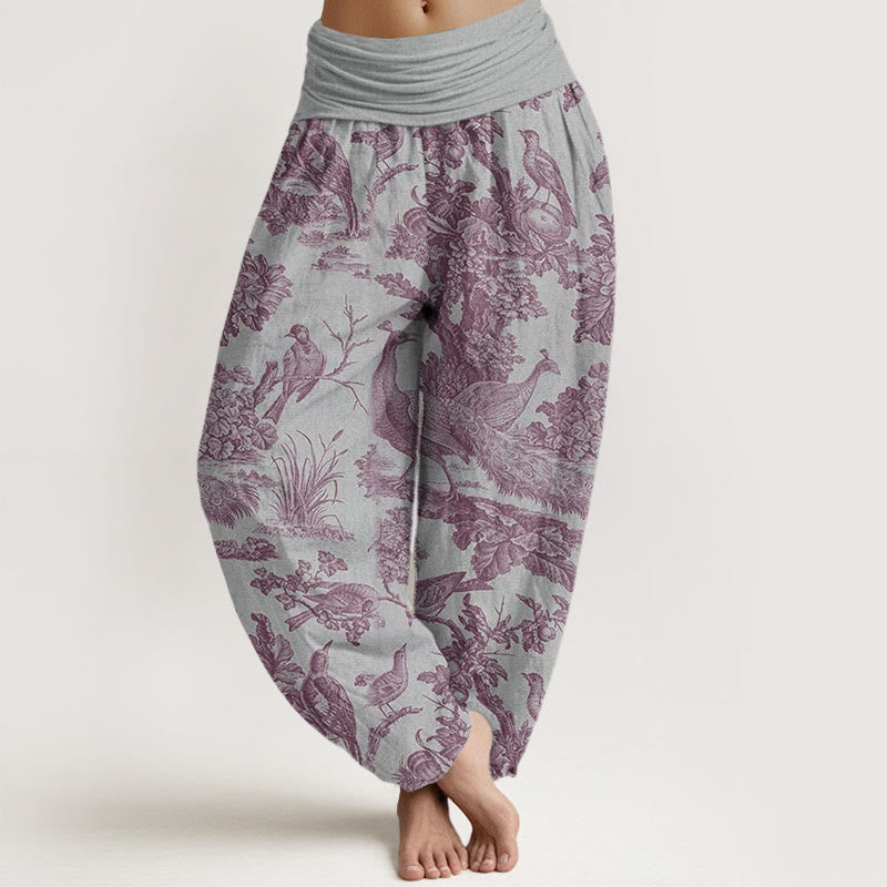Buddha Stones Cotton Birds Trees Branches Pattern Women's Elastic Waist Harem Pants - LightGrey - US22，UK/AU26，EU54 (6XL) - image 7