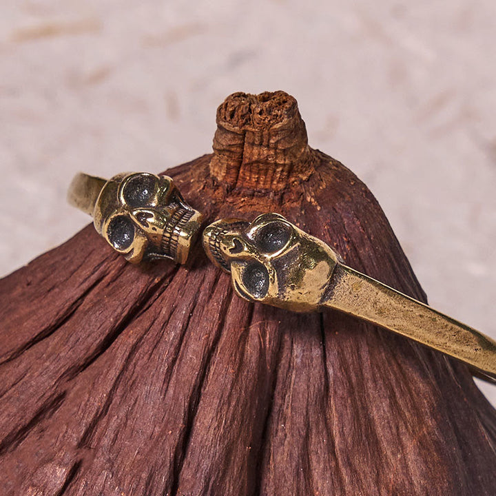 Buddha Stones The Lord Of The Corpse Forest Copper Brass Double Skull Keep Away Evil Spirits Cuff Bracelet Bangle