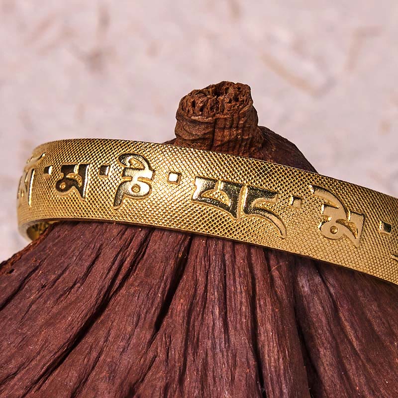 Buddha Stones Six True Words 'Om Mani Padme Hum' Heart Sutra Copper Brass Luck Bracelet Bangle