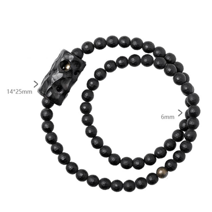 Buddha Stones Frosted Cut Surface Black Onyx Ebony Double Wrap Protection Bracelet