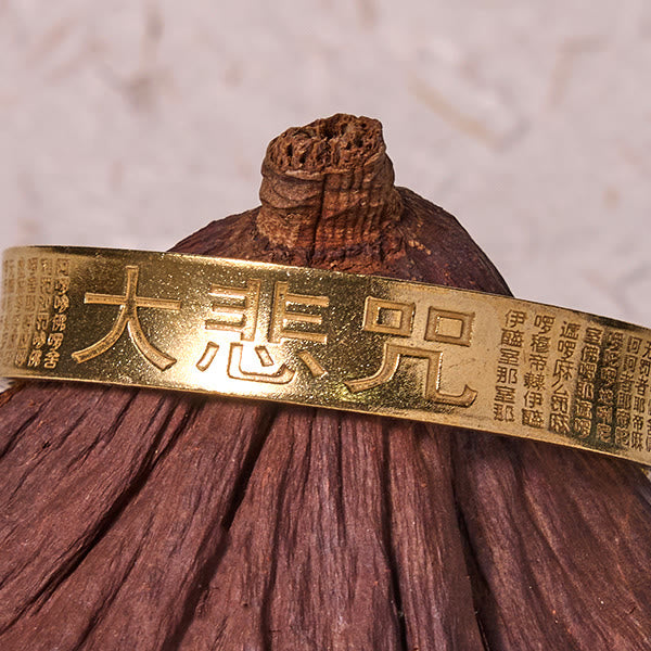 Buddha Stones Great Compassion Mantra Copper Brass Luck Power Bracelet Bangle