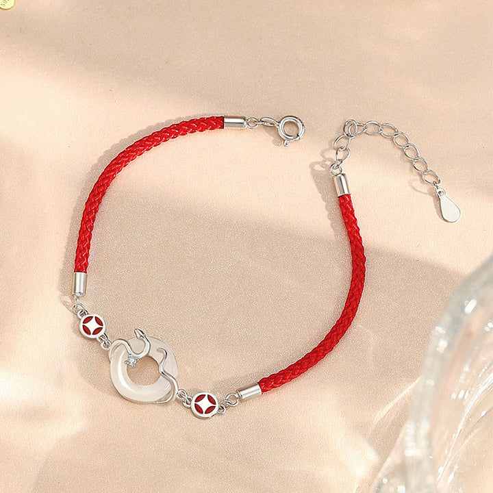 Buddha Stones Hetian Jade Chalcedony Peace Buckle Coin 925 Sterling Silver Year Of The Snake Red String Prosperity Bracelet