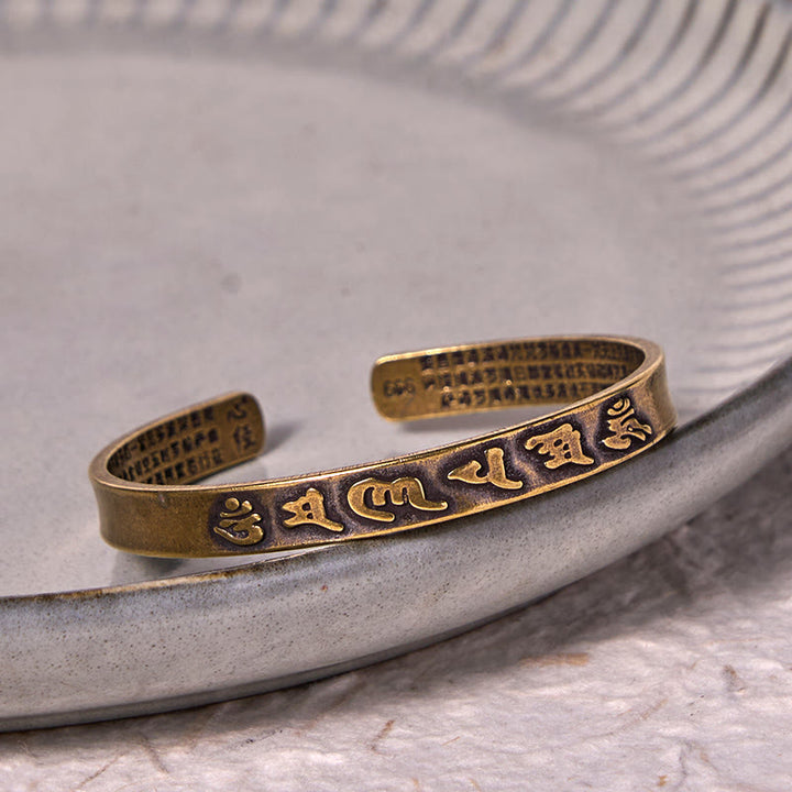 Buddha Stones Six True Words 'om Mani Padme Hum' Heart Sutra Copper Brass Wisdom Peace Cuff Bracelet Bangle - image 3