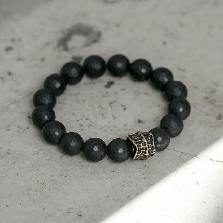 Buddha Stones Matte Frosting Black Onyx Copper Brass Protection Bracelet