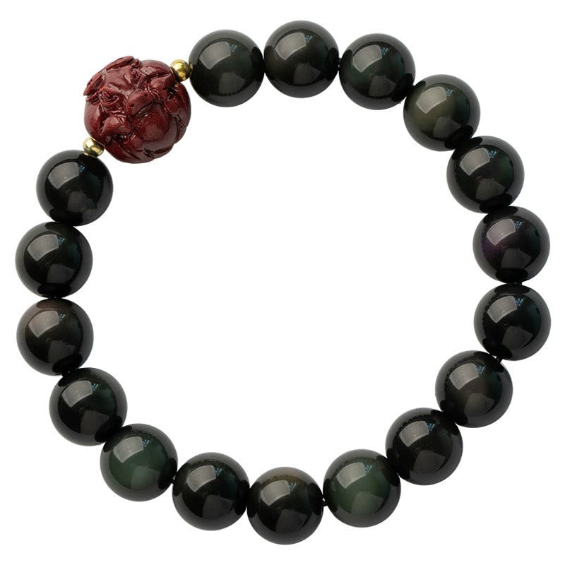 Buddha Stones Chinese Zodiac Natural Black Obsidian Cinnabar Purification Bracelet