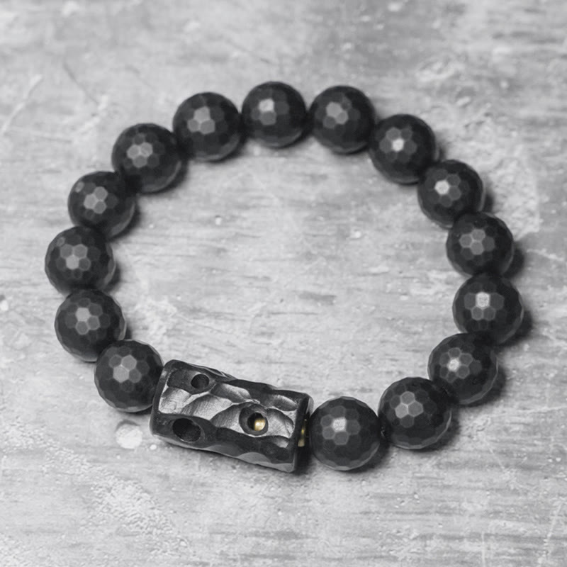 Buddha Stones Matte Frosted Surface Black Onyx Ebony Protection Bracelet