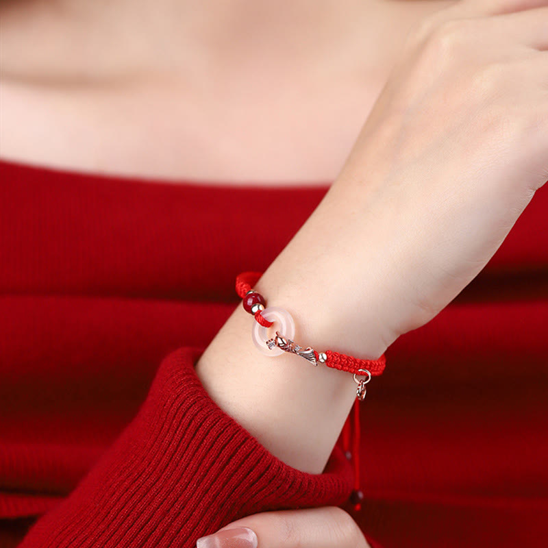 Buddha Stones Handmade Chalcedony Peace Buckle Koi Fish 925 Sterling Silver Braided String Positive Couple's Bracelet - image 10