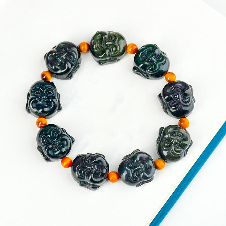 Buddha Stones Rainbow Obsidian Laughing Buddha Positive Transformation Bracelet