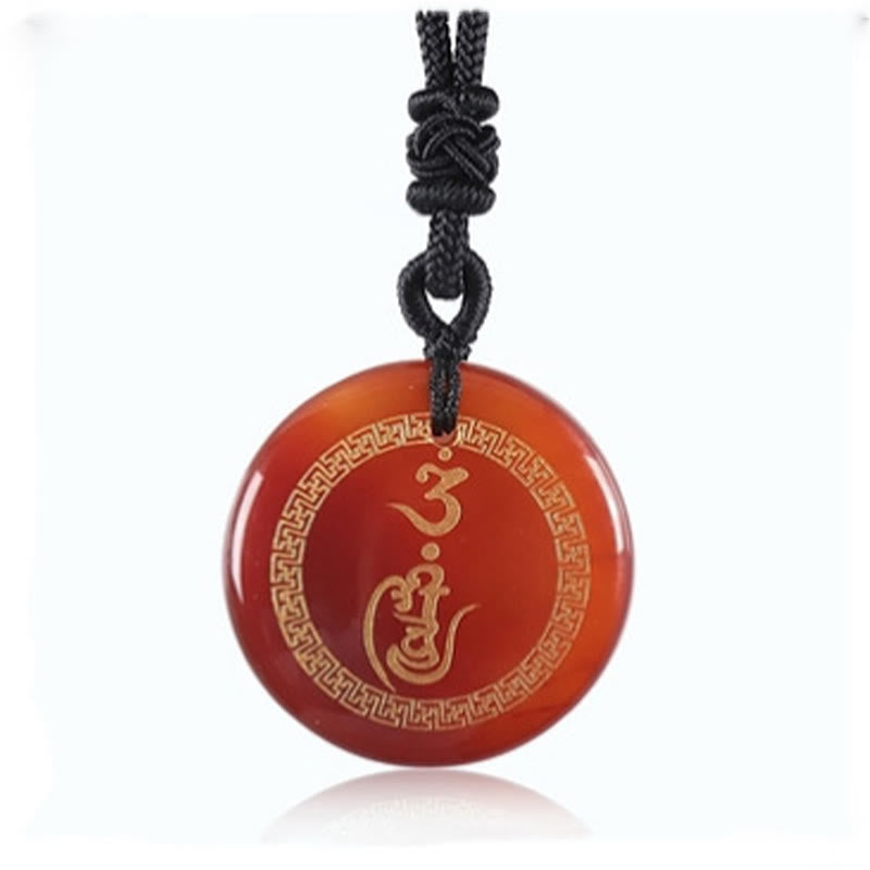 Buddha Stones Swastika Pattern Vajra Protection Mantra Natural Various Crystal Black Obsidian Purification Necklace Pendant