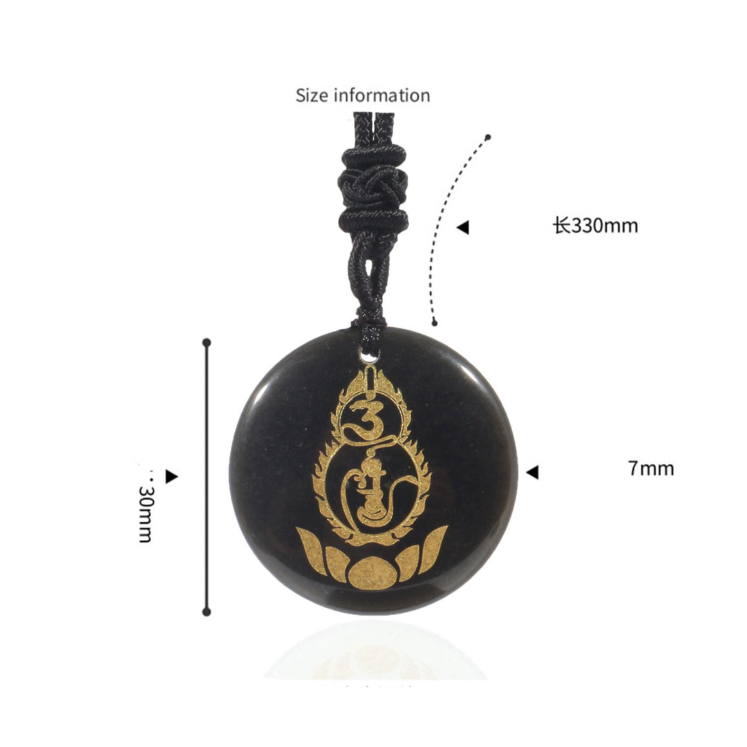 Buddha Stones Gourd Lotus Pedestal Pattern Vajra Protection Mantra Natural Various Crystal Black Obsidian Fulfilment Necklace Pendant