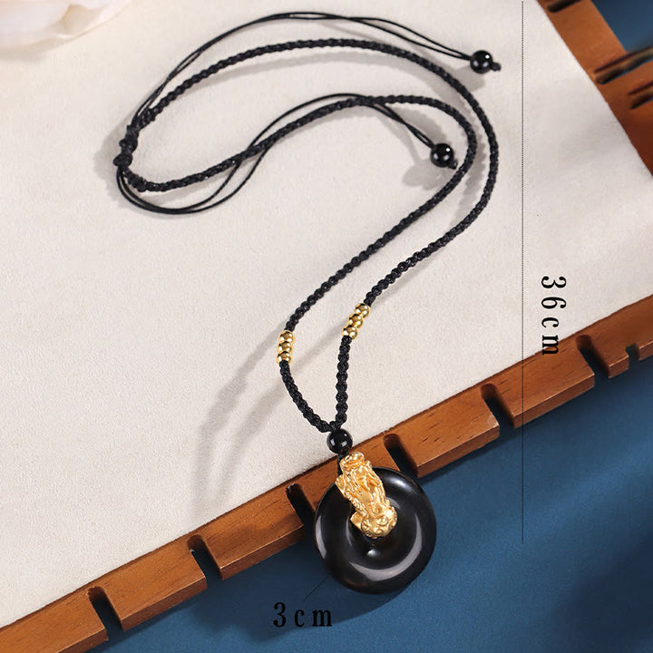 Buddha Stones  Black Onyx White Agate Peace Buckle 999 Sterling Silver Gold PiXiu Fortune Necklace Pendant