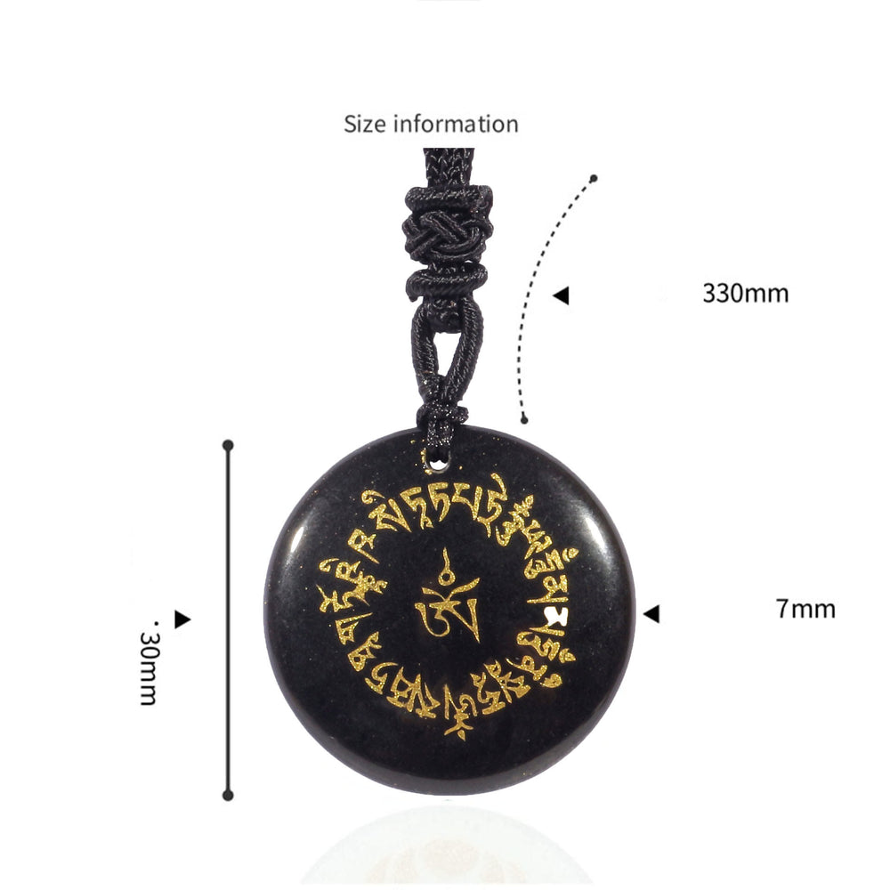 Buddha Stones Fortune-gathering Mantra Natural Various Crystal Black Obsidian Fulfilment Necklace Pendant - image 1