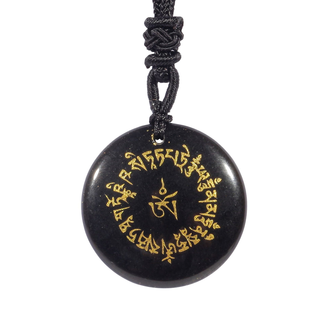 Buddha Stones Fortune-gathering Mantra Natural Various Crystal Black Obsidian Fulfilment Necklace Pendant