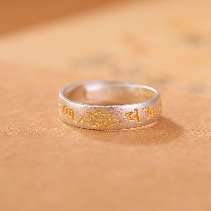 Buddha Stones 999 Sterling Silver Lotus Six True Words 'om Mani Padme Hum' Adjustable Enlightenment Ring - 999 Sterling Silver Gold Lotus(Inner Diameter 54mm-60mm) - image 11