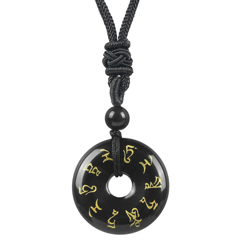 Buddha Stones Green Tara Mantra Natural Various Crystal Black Obsidian Fulfilment Necklace Pendant - Black Obsidian - image 1