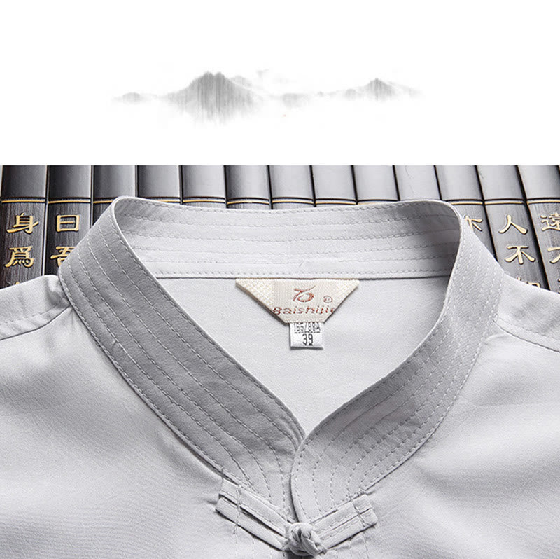 Buddha Stones Chinese New Year Embroidered Dragon Frog-button Tang Suit Hanfu Traditional Uniform Long Sleeve Top Pants Clothing Men's Set - image 7