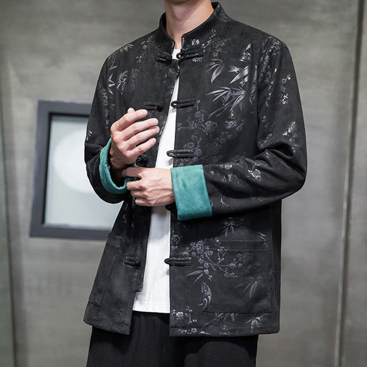 Buddha Stones Chinese New Year Clothes Flowers Bamboo Solid Color Cuff Frog-button Tang Suit Cotton Men's Jacket Shirt With Pockets - image 31