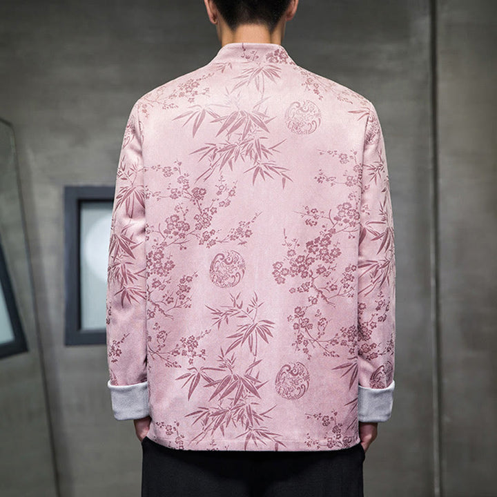 Buddha Stones Chinese New Year Clothes Flowers Bamboo Solid Color Cuff Frog-button Tang Suit Cotton Men's Jacket Shirt With Pockets - image 37