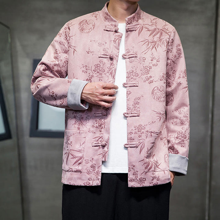 Buddha Stones Chinese New Year Clothes Flowers Bamboo Solid Color Cuff Frog-button Tang Suit Cotton Men's Jacket Shirt With Pockets - image 42