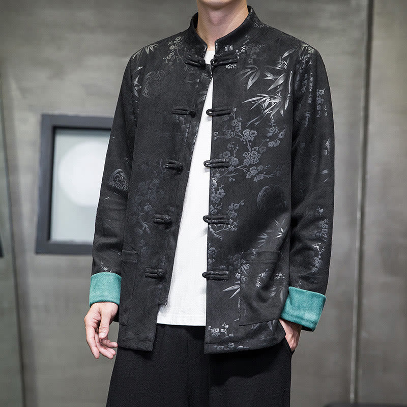 Buddha Stones Chinese New Year Clothes Flowers Bamboo Solid Color Cuff Frog-button Tang Suit Cotton Men's Jacket Shirt With Pockets - image 28