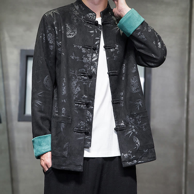 Buddha Stones Chinese New Year Clothes Flowers Bamboo Solid Color Cuff Frog-button Tang Suit Cotton Men's Jacket Shirt With Pockets - image 24