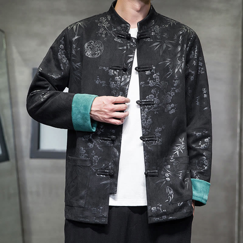 Buddha Stones Chinese New Year Clothes Flowers Bamboo Solid Color Cuff Frog-button Tang Suit Cotton Men's Jacket Shirt With Pockets - image 25