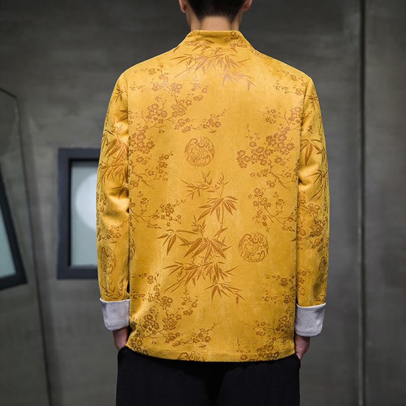 Buddha Stones Chinese New Year Clothes Flowers Bamboo Solid Color Cuff Frog-button Tang Suit Cotton Men's Jacket Shirt With Pockets - image 5