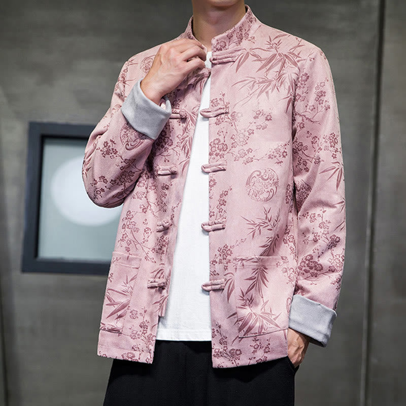 Buddha Stones Chinese New Year Clothes Flowers Bamboo Solid Color Cuff Frog-button Tang Suit Cotton Men's Jacket Shirt With Pockets - image 38