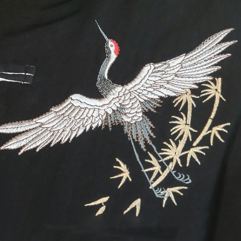 Buddha Stones Chinese New Year Flying Crane Embroidery Frog-button Tang Suit Cotton Men's Jacket Shirt - image 15