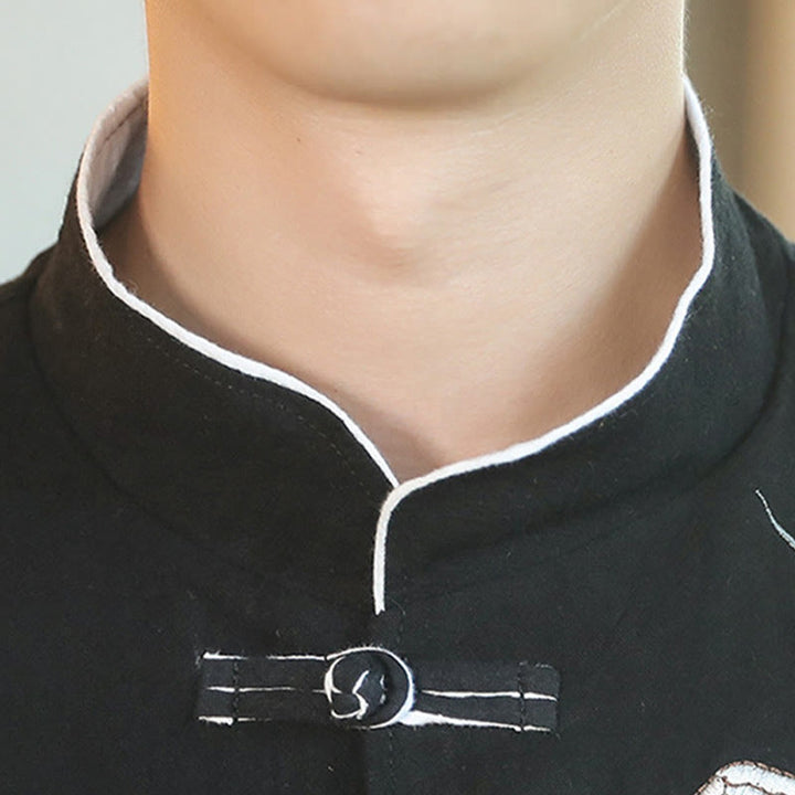 Buddha Stones Chinese New Year Flying Crane Embroidery Frog-button Tang Suit Cotton Men's Jacket Shirt - image 14