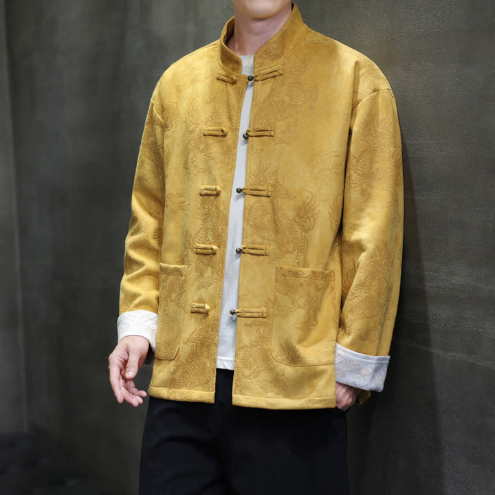 Buddha Stones Chinese New Year Kirin Print Frog-button Tang Suit Men's Jacket Shirt With Pockets - image 8