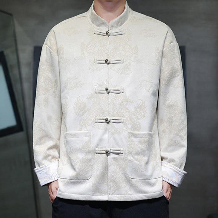 Buddha Stones Chinese New Year Kirin Print Frog-button Tang Suit Men's Jacket Shirt With Pockets - image 22