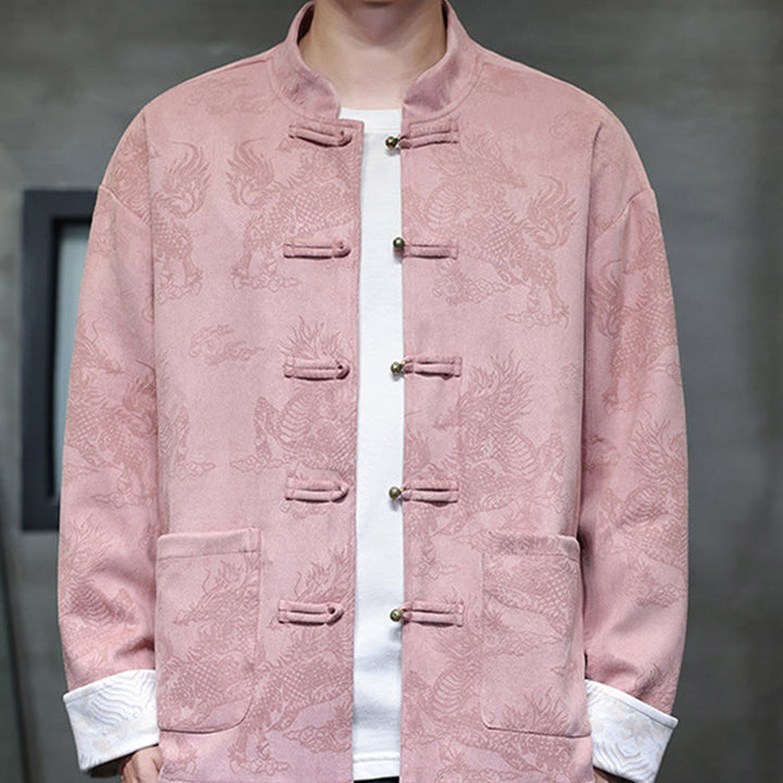 Buddha Stones Chinese New Year Kirin Print Frog-button Tang Suit Men's Jacket Shirt With Pockets - image 34