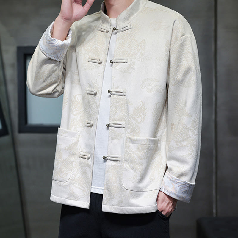 Buddha Stones Chinese New Year Kirin Print Frog-button Tang Suit Men's Jacket Shirt With Pockets - image 24