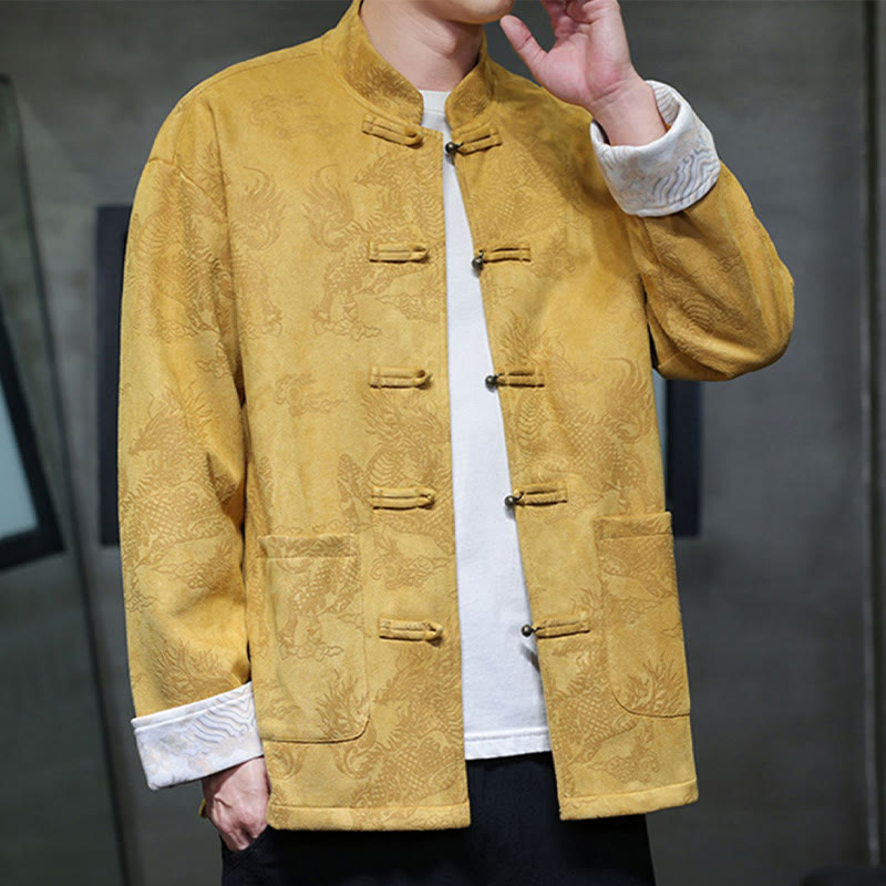 Buddha Stones Chinese New Year Kirin Print Frog-button Tang Suit Men's Jacket Shirt With Pockets - image 2