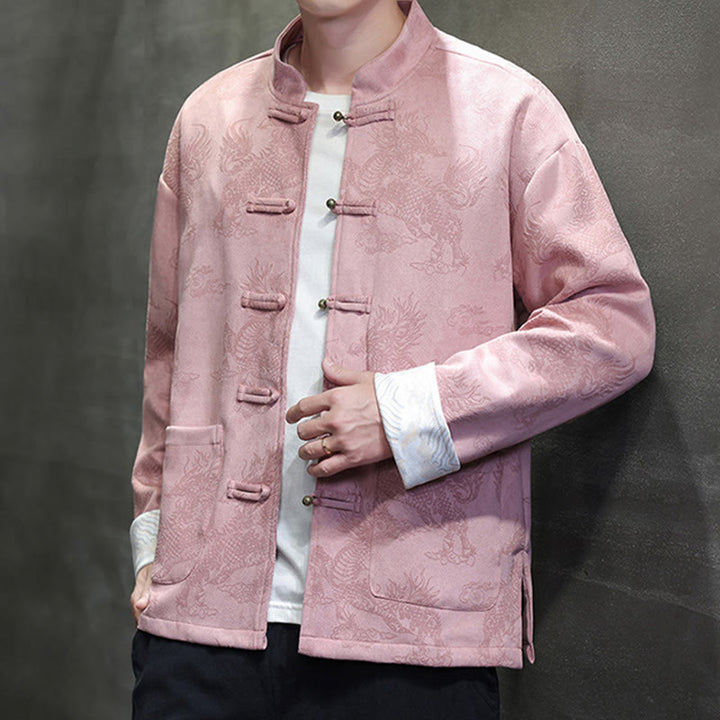 Buddha Stones Chinese New Year Kirin Print Frog-button Tang Suit Men's Jacket Shirt With Pockets - image 30