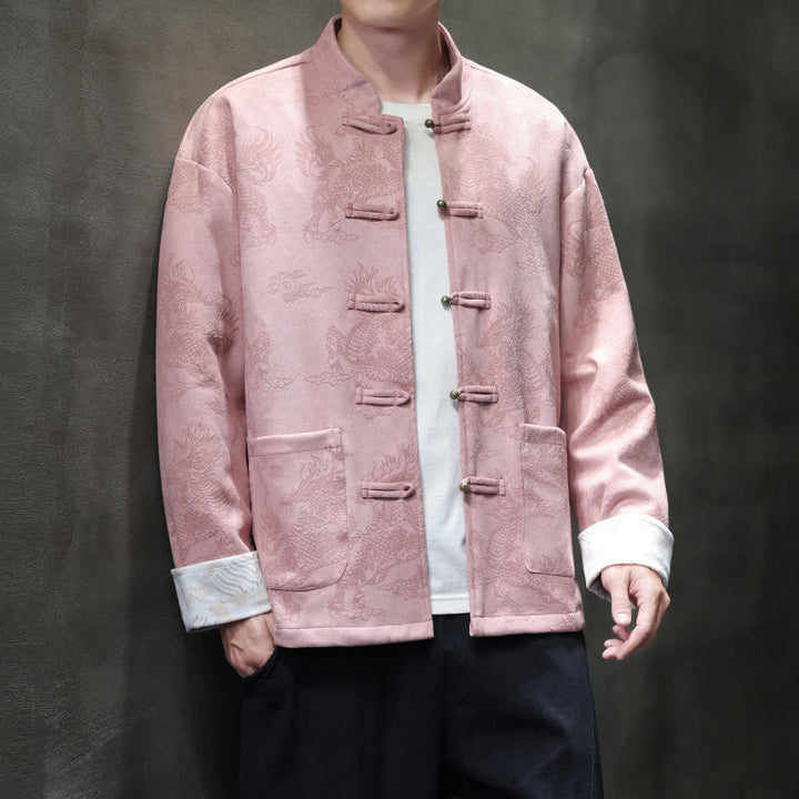 Buddha Stones Chinese New Year Kirin Print Frog-button Tang Suit Men's Jacket Shirt With Pockets - image 36