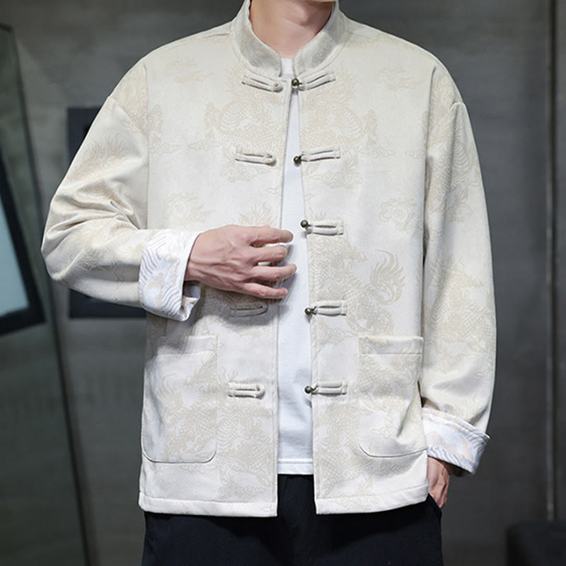 Buddha Stones Chinese New Year Kirin Print Frog-button Tang Suit Men's Jacket Shirt With Pockets - image 23