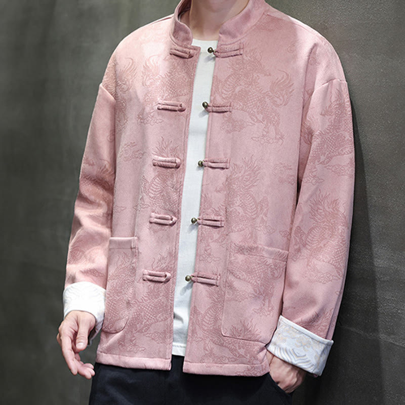 Buddha Stones Chinese New Year Kirin Print Frog-button Tang Suit Men's Jacket Shirt With Pockets - LightPink - US/UK/AU46，EU56 (5XL) - image 29