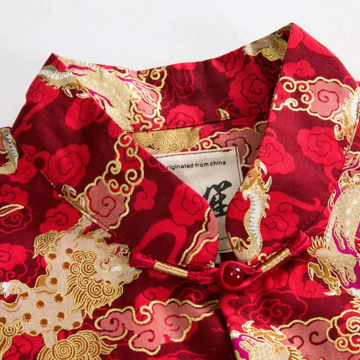 Buddha Stones Chinese New Year Golden Auspicious Clouds Frog-button Tang Suit Cotton Men's Jacket Shirt With Pockets