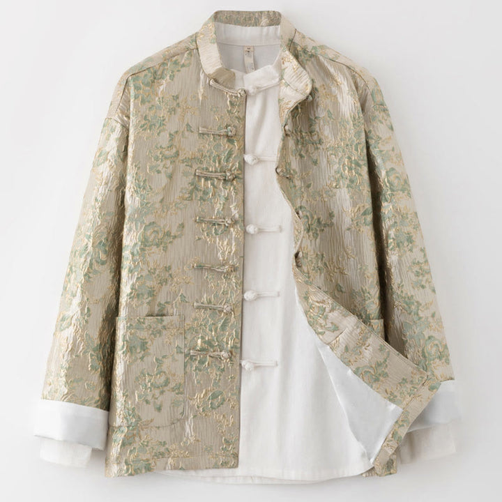 Buddha Stones Chinese New Year Jacquard Embroidery Frog-button Tang Suit Men's Jacket Shirt With Pockets - Wheat - US/UK/AU44，EU54 (4XL) - image 9