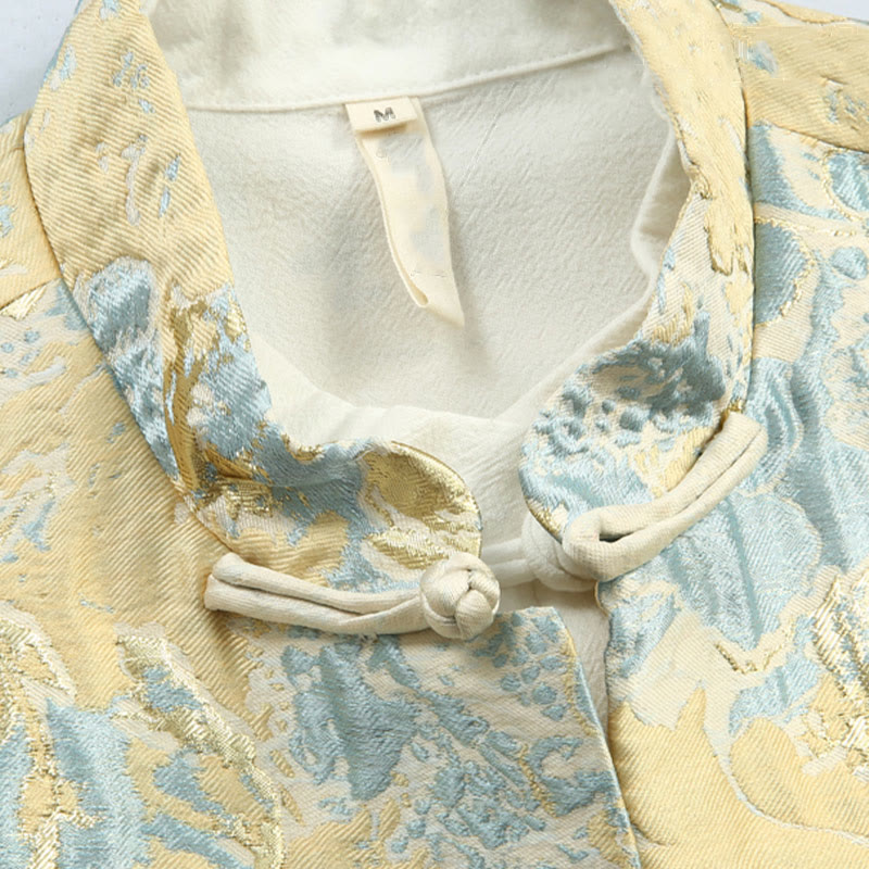 Buddha Stones Chinese New Year Jacquard Embroidery Frog-button Tang Suit Men's Jacket Shirt With Pockets - image 2