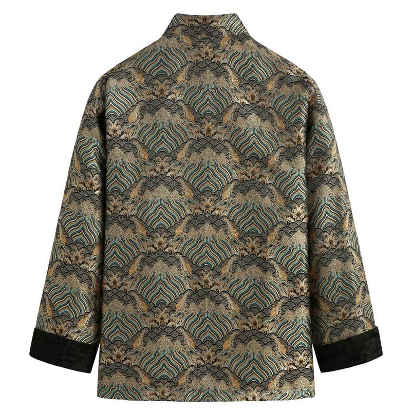 Buddha Stones Chinese New Year Jacquard Damask Seawater Pattern Frog-button Tang Suit Men's Jacket Shirt With Pockets - image 7
