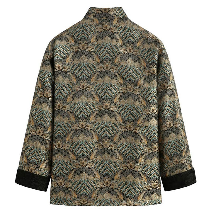 Buddha Stones Chinese New Year Jacquard Damask Seawater Pattern Frog-button Tang Suit Men's Jacket Shirt With Pockets - image 7